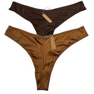 SKIMS Stretch Satin Cheeky Tanga Lot of 2 Bronze Cocoa 3X